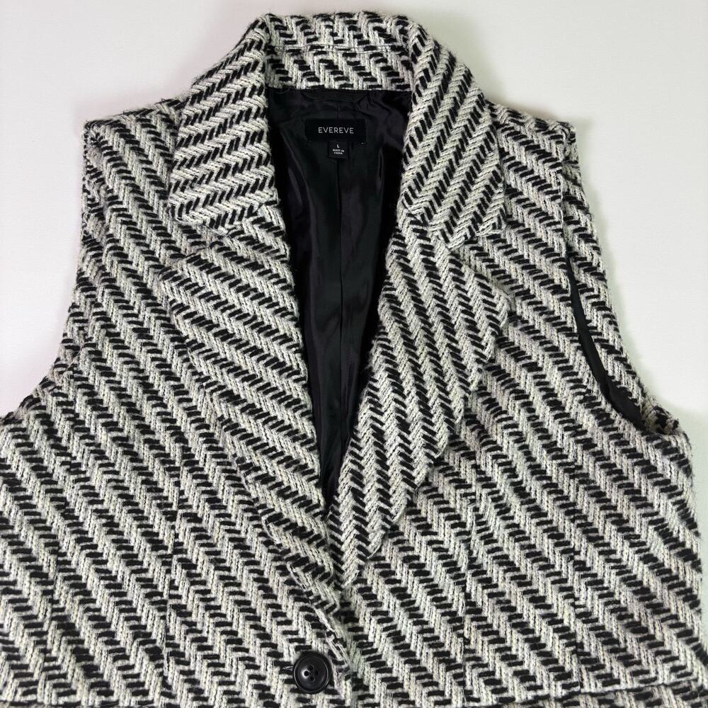 Evereve Black & White Herringbone Tweed Longline Sleeveless Blazer Vest Womens L